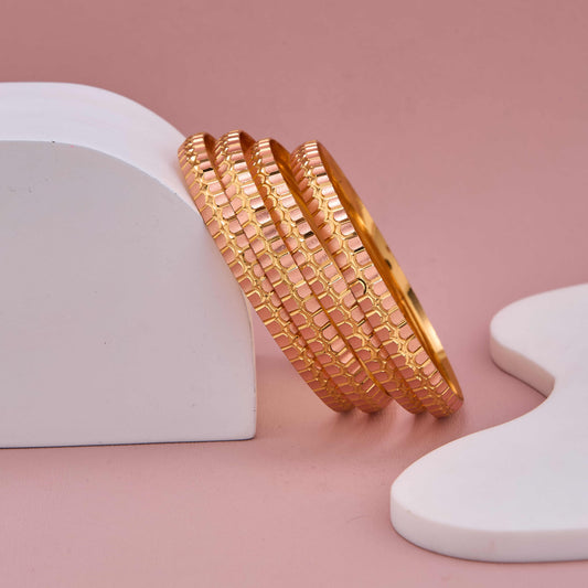 Gold and Nude Honeycomb Pattern Bangles