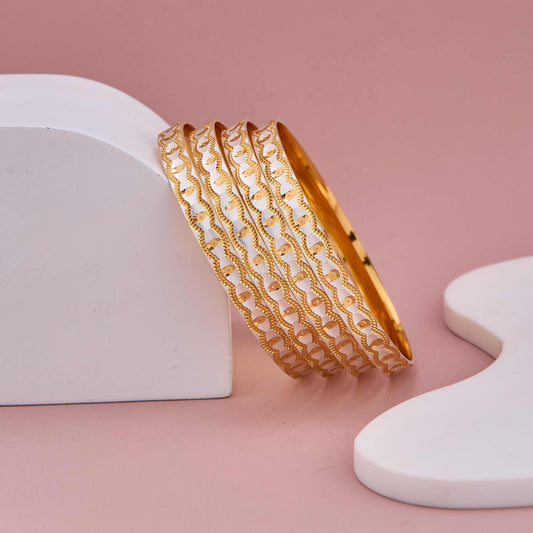 Gold and White Wavy Loop Design Bangles