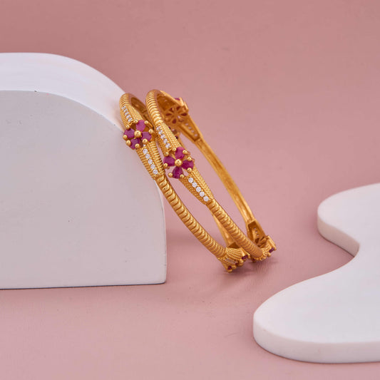 Timeless Glow Bangles with Ruby-Tone Flowers and Sparkle