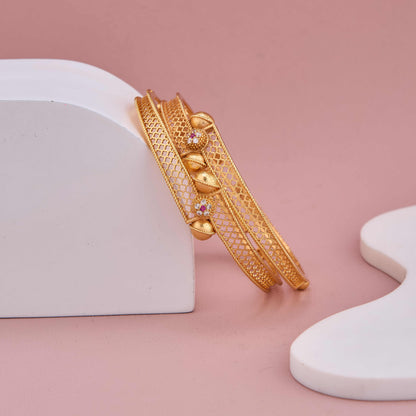 Regal Grace Bangles with Golden Net Detailing and Sparkling Accents