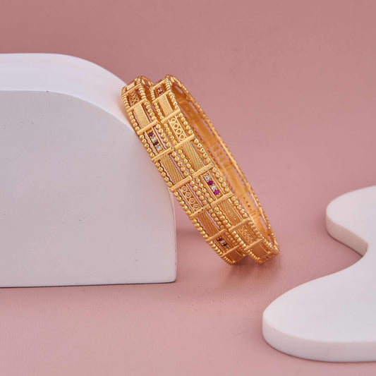 Classic Tradition Bangles with Golden Texture and Stone Highlights