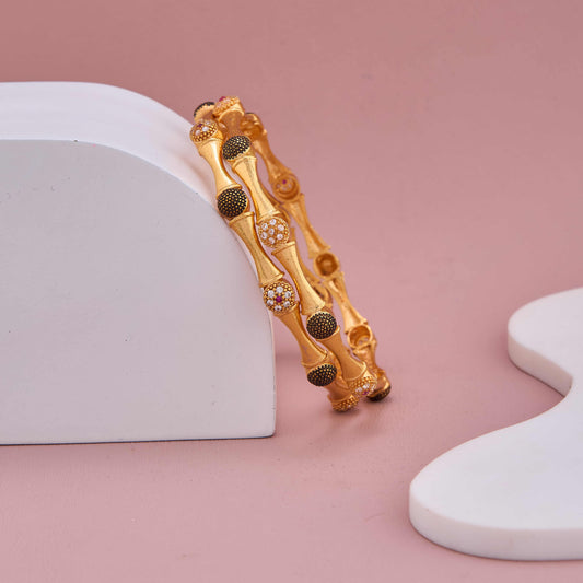 Graceful Glow Gold-Plated Bangle Pair with Sparkling Stone Touch