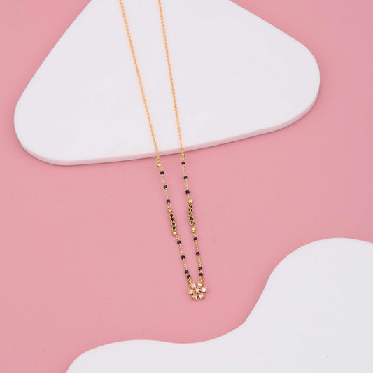 Twinkling Flower Charm Black Bead Mangalsutra