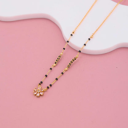 Twinkling Flower Charm Black Bead Mangalsutra