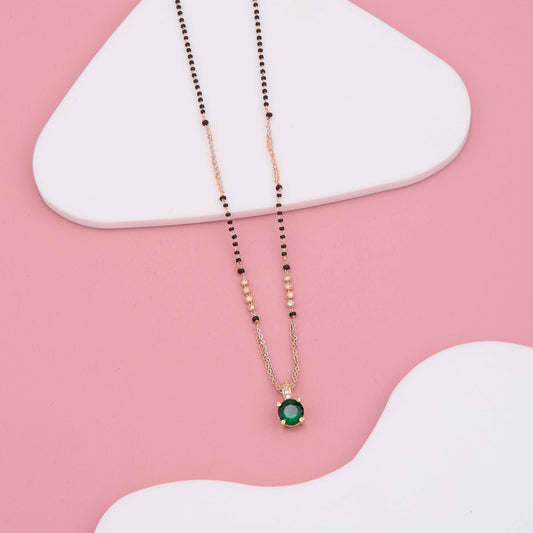 Glamorous Rosegold Plated Mangalsutra with Green Diamond