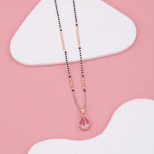 Modern Pastel Pink Stone Mangalsutra with American Diamond Halo
