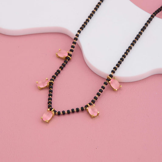 Graceful Mangalsutra with Pink American Diamond Accents