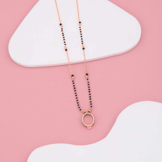 Classic Oval Diamond Mangalsutra with Pastel Pink Drop