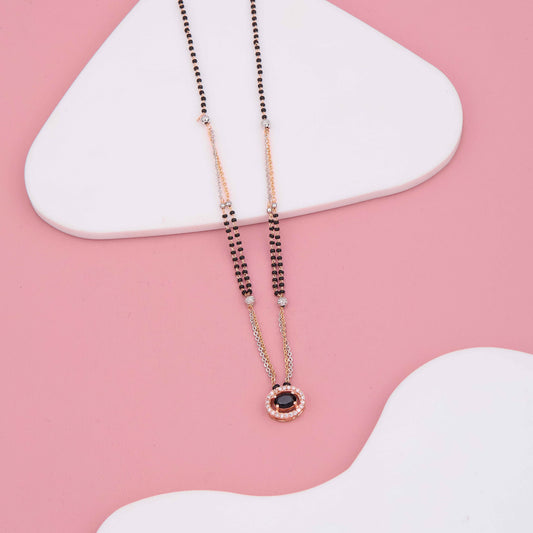 Black Stone Halo Pendant Mangalsutra in Rosegold & Silver Strands