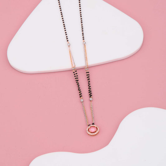 Elegant Pink Center Stone Mangalsutra with Silver & Rosegold Strands