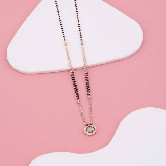 Modern Charm Blue Center Stone Mangalsutra in Silver & Rosegold Strands