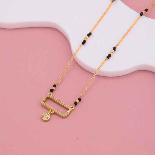 Modern Rectangle Pendant Gold-Plated Mangalsutra
