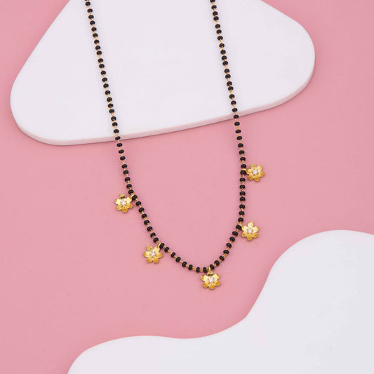 Stylish Gold Plated Mangalsutra with Sparkling Floral Design