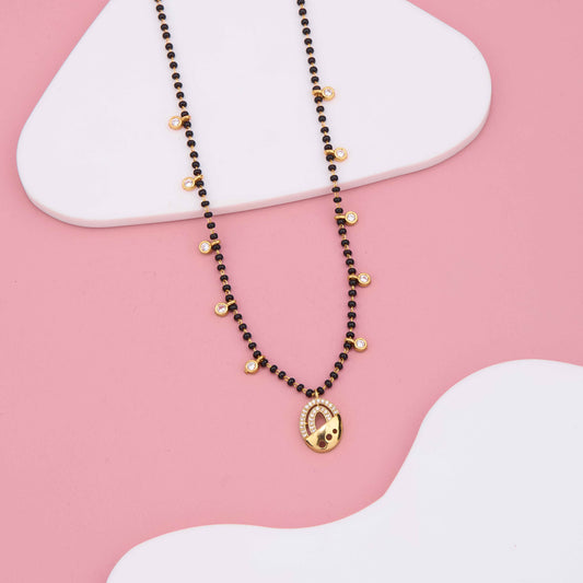 Classic Oval Pendant Gold Plated Mangalsutra with Stones