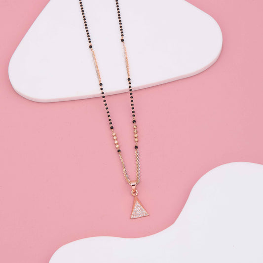 Modern Rose Gold Plated Mangalsutra with American Diamonds