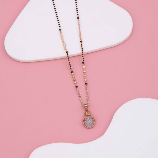 Delicate Rose Gold Mangalsutra with Stone-Studded Pendant