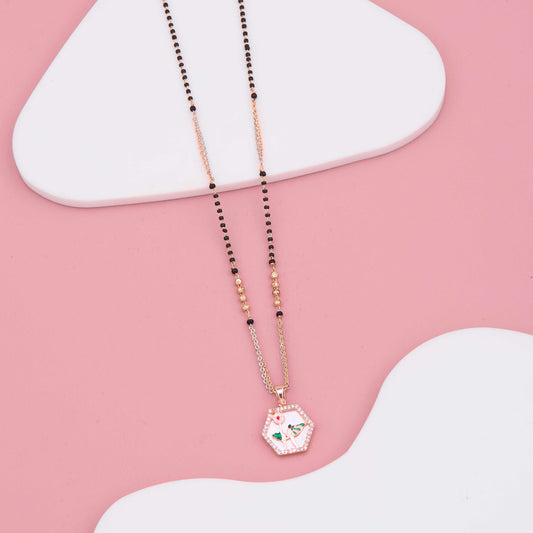 Stylish Hexagon Floral Design Meenakari Rose Gold Plated Mangalsutra