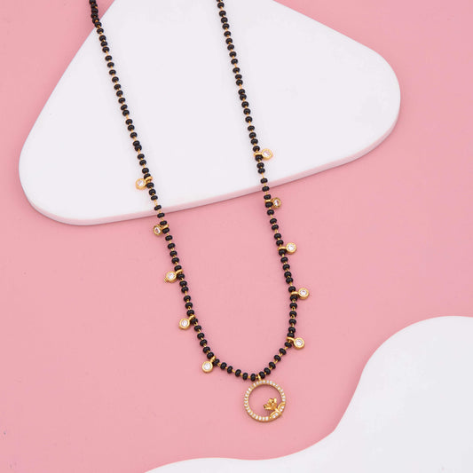 Gorgeous Gold Plated Circular Pendant Mangalsutra with Beads