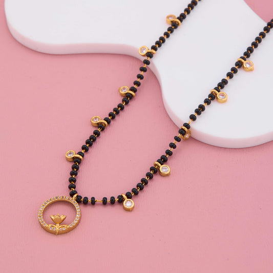 Gorgeous Gold Plated Circular Pendant Mangalsutra with Beads