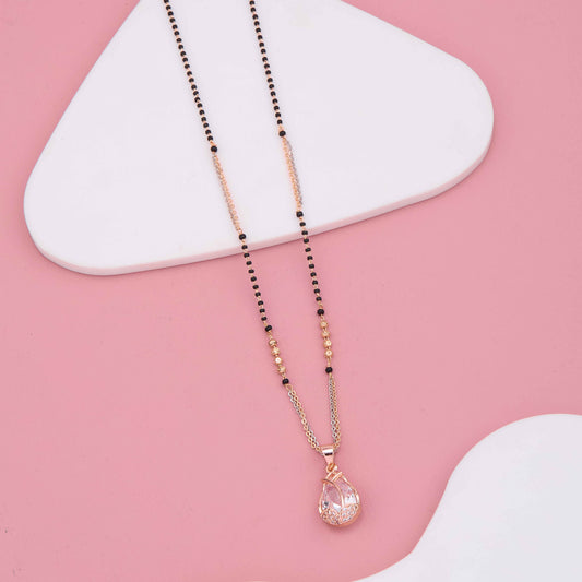 Rose Gold Plated Mangalsutra with Teardrop Diamond Pendant