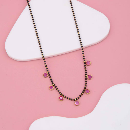 Charming Red Stone Embedded Gold Plated Mangalsutra