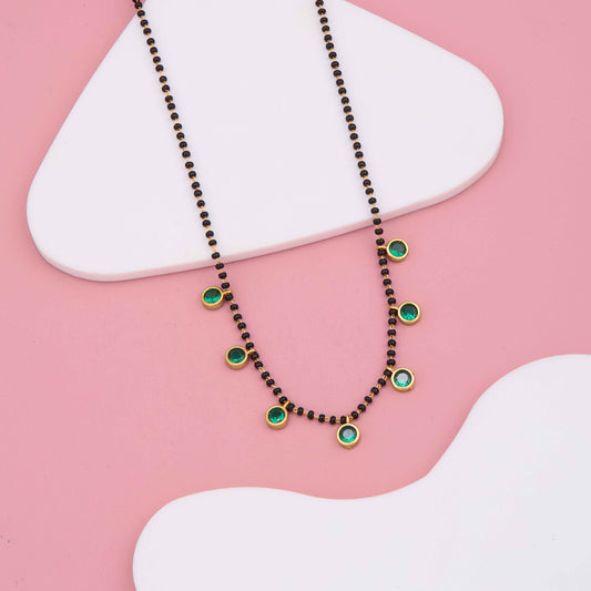 Charming Green Stone Embedded Gold Mangalsutra