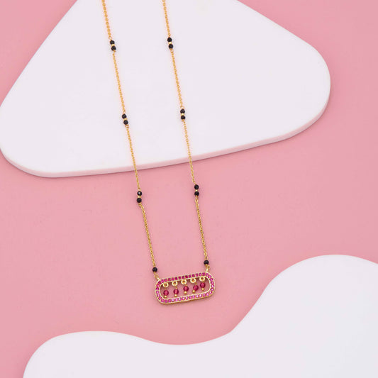 Modern Gold Plated Mangalsutra with Maroon Pendant Design