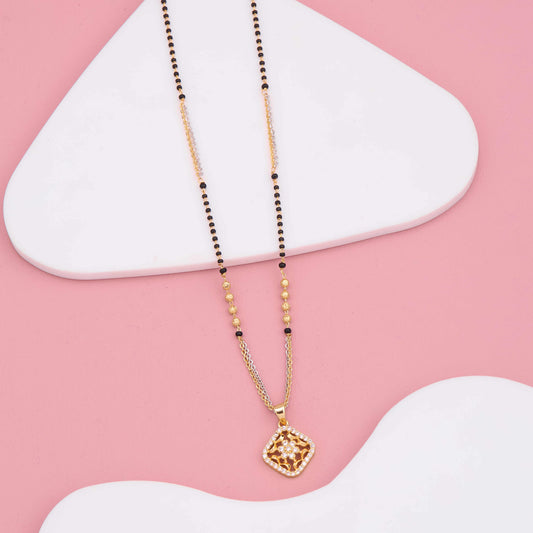 Cutwork Elegance American Diamond Gold Mangalsutra