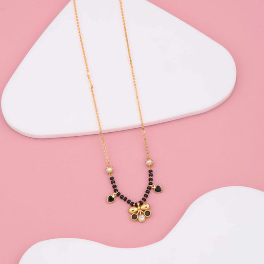 Graceful Gold Plated Mangalsutra with Black and White Stones