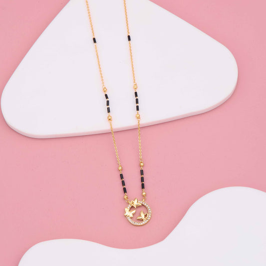 Stylish Butterfly Circle Pendant Mangalsutra with Sparkling Diamonds