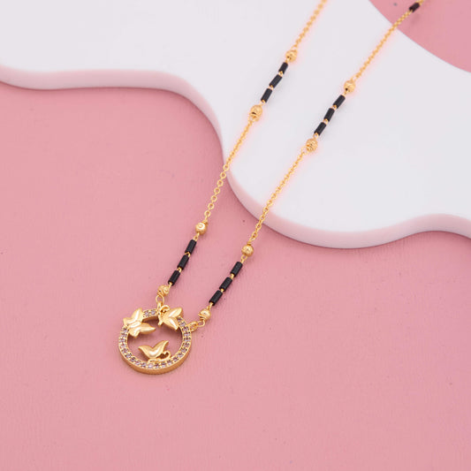 Stylish Butterfly Circle Pendant Mangalsutra with Sparkling Diamonds