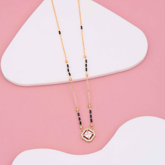 Graceful Gold Plated Mangalsutra with American Diamonds Square Pendant