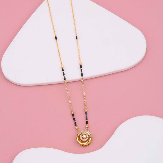Modern Circular Pendant Mangalsutra with Gold Plating and Diamonds