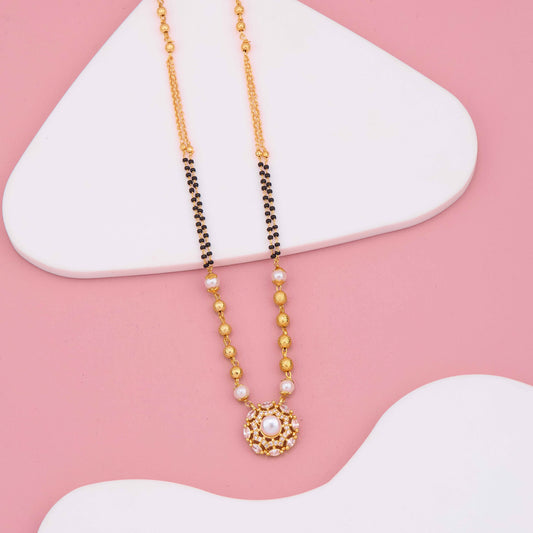 Classic Gold Plated Mangalsutra with Radiant Pearl Center