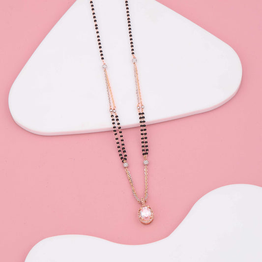 Modern Rose Gold & Silver Mangalsutra with AD Stones