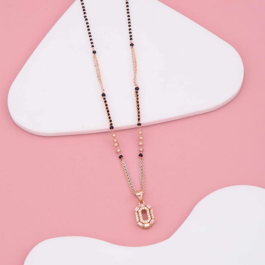 Elegant Rose Gold & Silver Chain Mangalsutra with Octagonal Charm