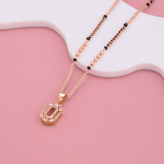 Elegant Rose Gold & Silver Chain Mangalsutra with Octagonal Charm